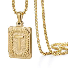 Load image into Gallery viewer, Gold Initial Necklace with Textured Rectangle Pendant – Personalized Stainless Steel Jewelry for Women
