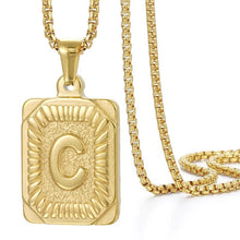 Load image into Gallery viewer, Gold Initial Necklace with Textured Rectangle Pendant – Personalized Stainless Steel Jewelry for Women
