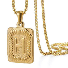 Load image into Gallery viewer, Gold Initial Necklace with Textured Rectangle Pendant – Personalized Stainless Steel Jewelry for Women
