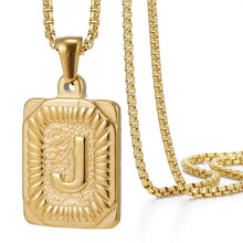 Load image into Gallery viewer, Gold Initial Necklace with Textured Rectangle Pendant – Personalized Stainless Steel Jewelry for Women
