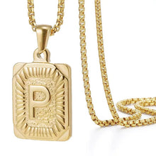 Load image into Gallery viewer, Gold Initial Necklace with Textured Rectangle Pendant – Personalized Stainless Steel Jewelry for Women
