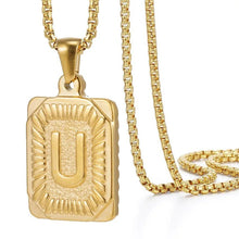 Load image into Gallery viewer, Gold Initial Necklace with Textured Rectangle Pendant – Personalized Stainless Steel Jewelry for Women
