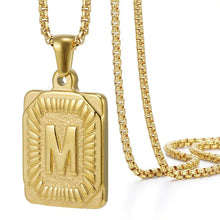 Load image into Gallery viewer, Gold Initial Necklace with Textured Rectangle Pendant – Personalized Stainless Steel Jewelry for Women

