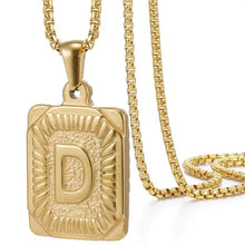 Load image into Gallery viewer, Gold Initial Necklace with Textured Rectangle Pendant – Personalized Stainless Steel Jewelry for Women
