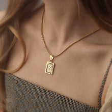 Load image into Gallery viewer, Gold Initial Necklace with Textured Rectangle Pendant – Personalized Stainless Steel Jewelry for Women
