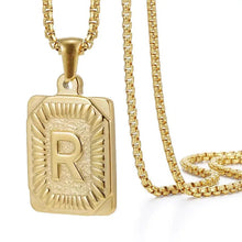 Load image into Gallery viewer, Gold Initial Necklace with Textured Rectangle Pendant – Personalized Stainless Steel Jewelry for Women
