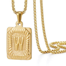 Load image into Gallery viewer, Gold Initial Necklace with Textured Rectangle Pendant – Personalized Stainless Steel Jewelry for Women
