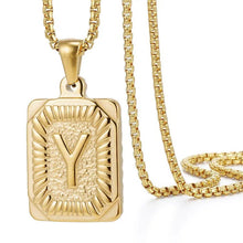 Load image into Gallery viewer, Gold Initial Necklace with Textured Rectangle Pendant – Personalized Stainless Steel Jewelry for Women
