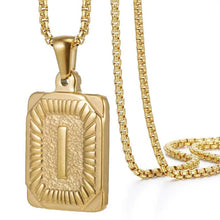 Load image into Gallery viewer, Gold Initial Necklace with Textured Rectangle Pendant – Personalized Stainless Steel Jewelry for Women
