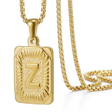 Load image into Gallery viewer, Gold Initial Necklace with Textured Rectangle Pendant – Personalized Stainless Steel Jewelry for Women
