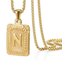 Load image into Gallery viewer, Gold Initial Necklace with Textured Rectangle Pendant – Personalized Stainless Steel Jewelry for Women
