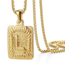 Load image into Gallery viewer, Gold Initial Necklace with Textured Rectangle Pendant – Personalized Stainless Steel Jewelry for Women
