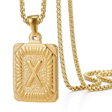 Load image into Gallery viewer, Gold Initial Necklace with Textured Rectangle Pendant – Personalized Stainless Steel Jewelry for Women
