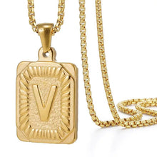 Load image into Gallery viewer, Gold Initial Necklace with Textured Rectangle Pendant – Personalized Stainless Steel Jewelry for Women
