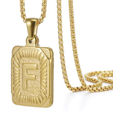 Load image into Gallery viewer, Gold Initial Necklace with Textured Rectangle Pendant – Personalized Stainless Steel Jewelry for Women
