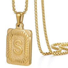 Load image into Gallery viewer, Gold Initial Necklace with Textured Rectangle Pendant – Personalized Stainless Steel Jewelry for Women
