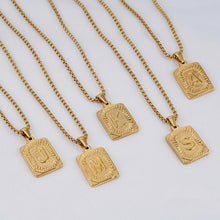 Load image into Gallery viewer, Gold Initial Necklace with Textured Rectangle Pendant – Personalized Stainless Steel Jewelry for Women
