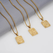 Load image into Gallery viewer, Gold Initial Necklace with Textured Rectangle Pendant – Personalized Stainless Steel Jewelry for Women
