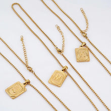 Load image into Gallery viewer, Gold Initial Necklace with Textured Rectangle Pendant – Personalized Stainless Steel Jewelry for Women
