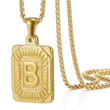 Load image into Gallery viewer, Gold Initial Necklace with Textured Rectangle Pendant – Personalized Stainless Steel Jewelry for Women
