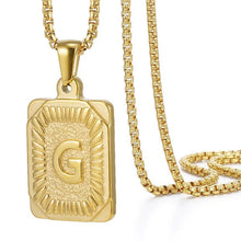 Load image into Gallery viewer, Gold Initial Necklace with Textured Rectangle Pendant – Personalized Stainless Steel Jewelry for Women
