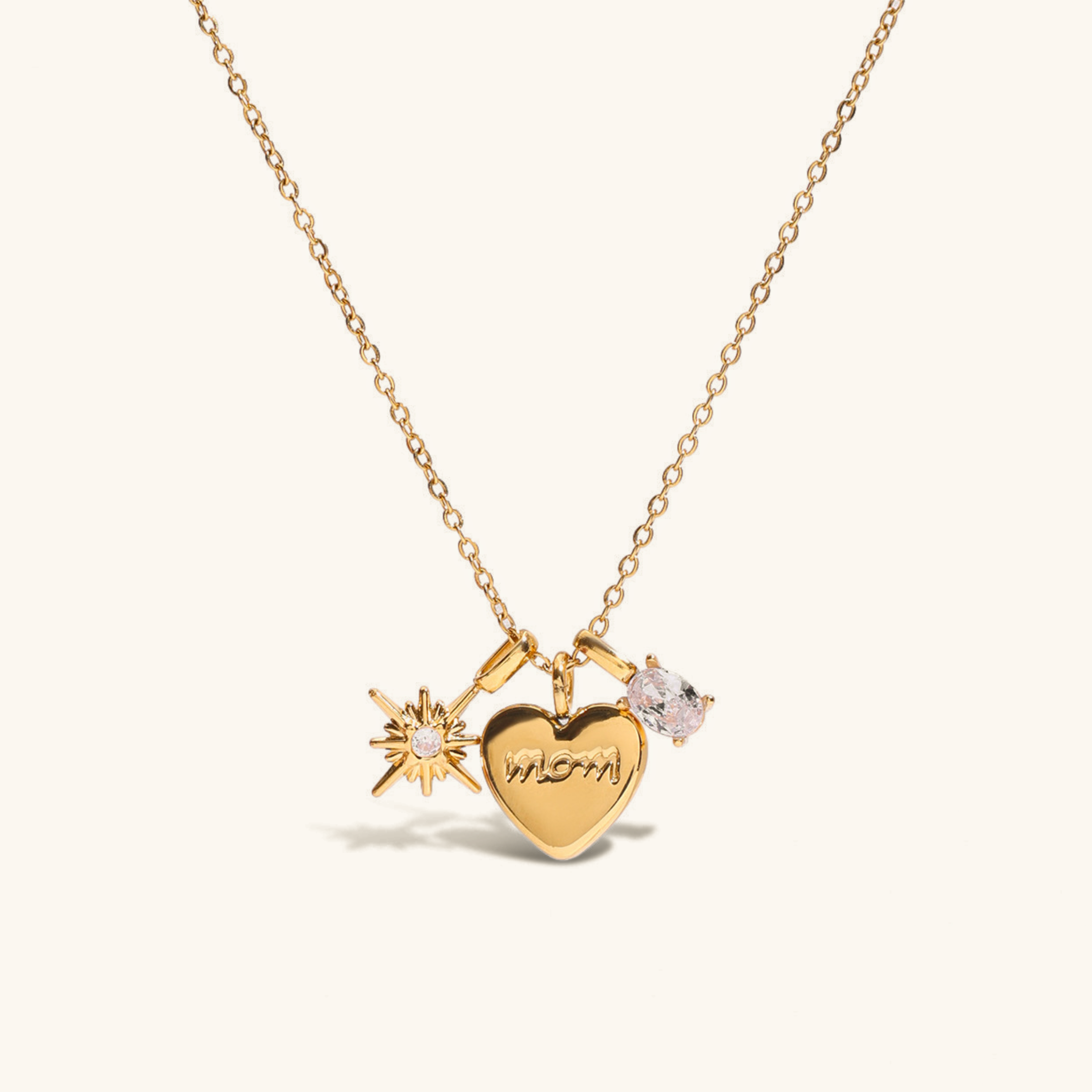 Gold Locket Necklace with Hand-Engraved Mom Charm – Waterproof, Hypoallergenic, 16-Inch Length, 17 mm Pendant