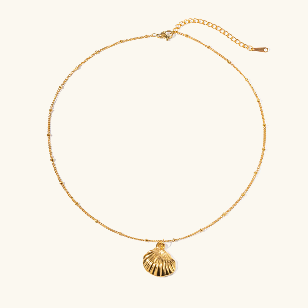 Gold Necklace with Seashell Pendant - 18k Gold-Plated Stainless Steel Gold Chain, 16-Inch Adjustable Length