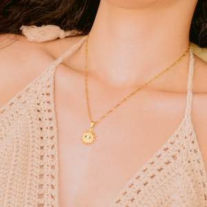 Gold Necklace with Sun Pendant - Waterproof 18k Gold-Plated Chain Jewelry for Women