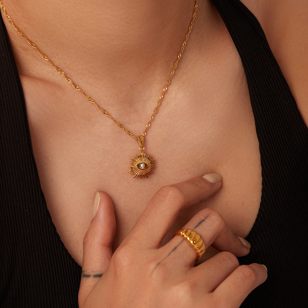 Gold Necklace with Sun Pendant - Waterproof 18k Gold-Plated Chain Jewelry for Women