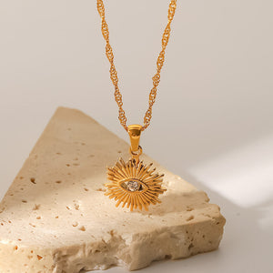 Gold Necklace with Sun Pendant - Waterproof 18k Gold-Plated Chain Jewelry for Women