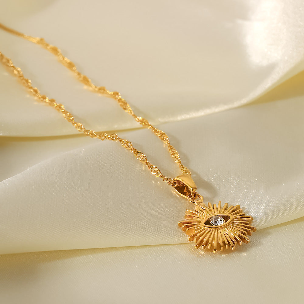 Gold Necklace with Sun Pendant - Waterproof 18k Gold-Plated Chain Jewelry for Women