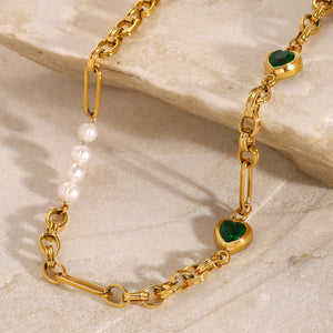 Gold Pearl Necklace & Bracelet Set – Hypoallergenic, Waterproof, Eco-Friendly Jewelry for Women