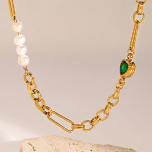 Gold Pearl Necklace & Bracelet Set – Hypoallergenic, Waterproof, Eco-Friendly Jewelry for Women