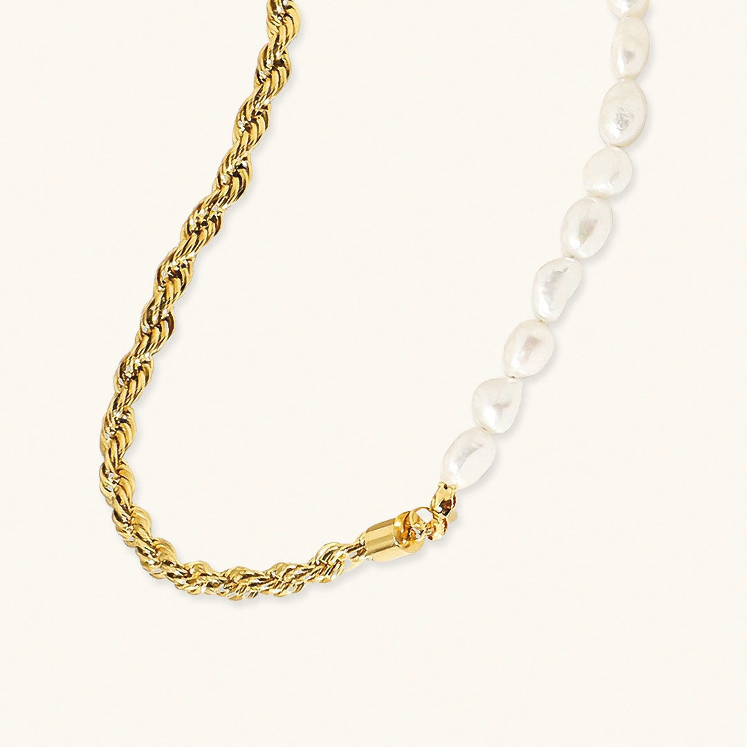 Gold Pearl Necklace with Freshwater Pearls – 18k Gold Chain, Adjustable Length 18-22 Inches, Elegant Women's Jewelry