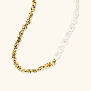 Gold Pearl Necklace with Freshwater Pearls – 18k Gold Chain, Adjustable Length 18-22 Inches, Elegant Women's Jewelry