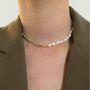Gold Pearl Necklace with Freshwater Pearls – 18k Gold Chain, Adjustable Length 18-22 Inches, Elegant Women's Jewelry