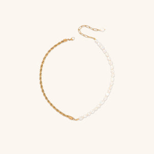 Gold Pearl Necklace with Freshwater Pearls – 18k Gold Chain, Adjustable Length 18-22 Inches, Elegant Women's Jewelry