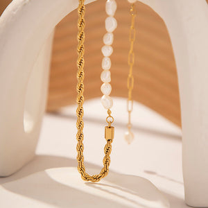 Gold Pearl Necklace with Freshwater Pearls – 18k Gold Chain, Adjustable Length 18-22 Inches, Elegant Women's Jewelry