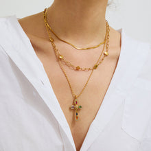 Load image into Gallery viewer, Gold Plated Diamond Crucifix Necklace for Women – Hypoallergenic Stainless Steel, 16-Inch with 2-Inch Extension
