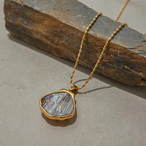 Gold Seashell Pendant Necklace with Opal Shimmer – Waterproof, Hypoallergenic Stainless Steel Jewelry for Women, 18-Inch Length