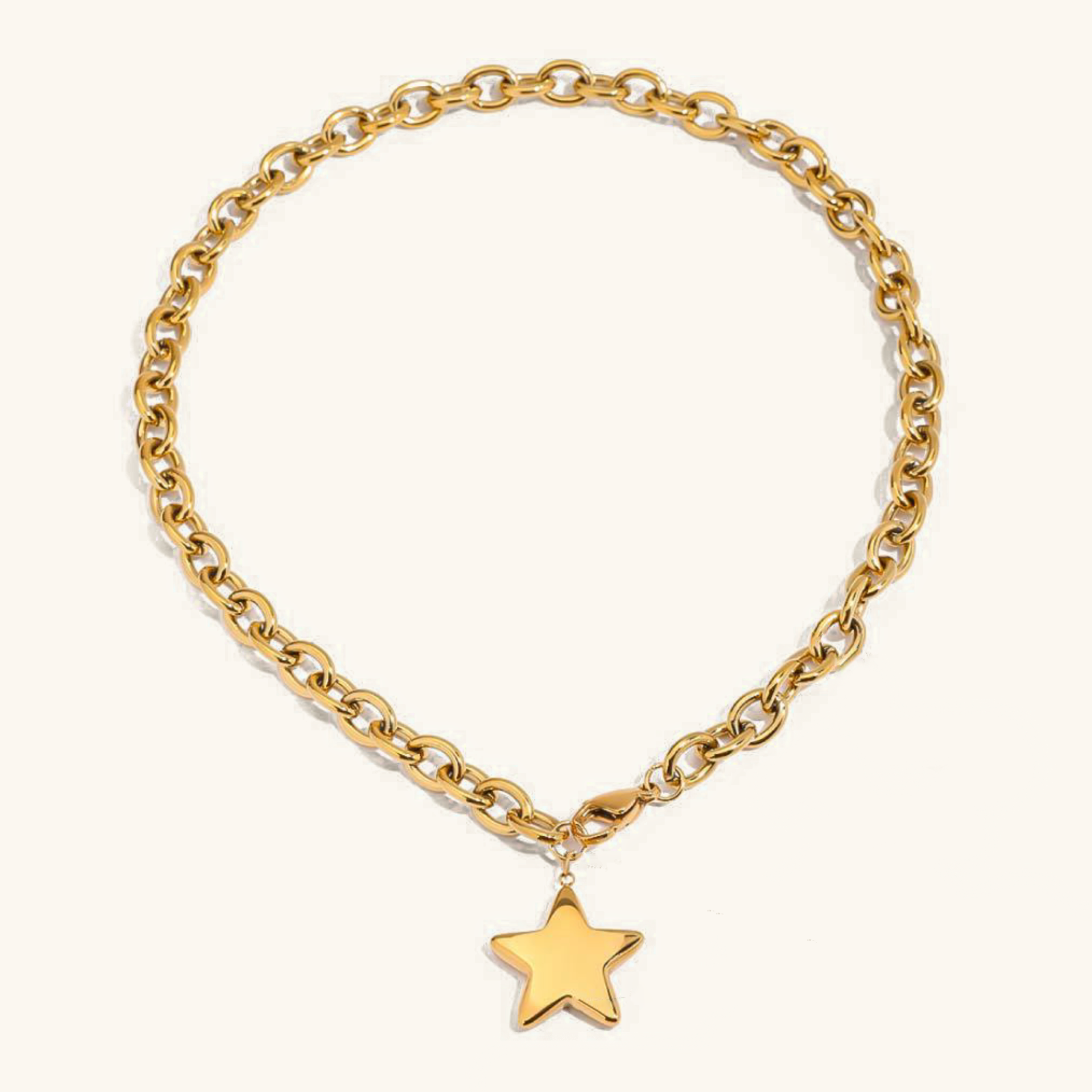 Gold Star Pendant Necklace – 18k Gold Plated Stainless Steel, Waterproof, Hypoallergenic, 16-Inch Chain