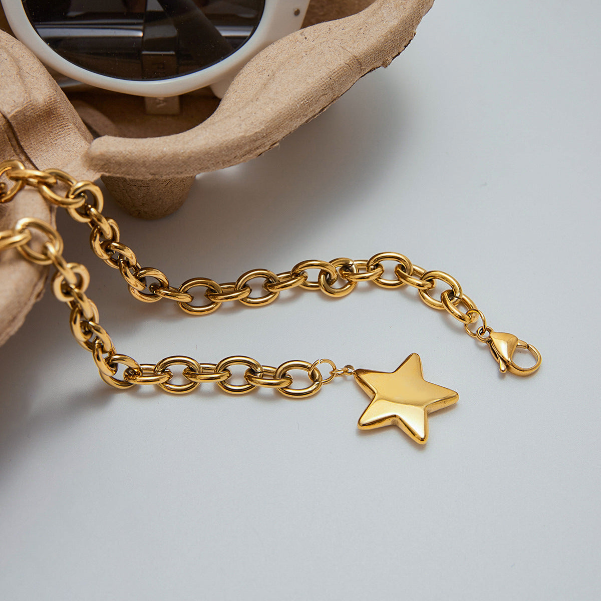 Gold Star Pendant Necklace – 18k Gold Plated Stainless Steel, Waterproof, Hypoallergenic, 16-Inch Chain