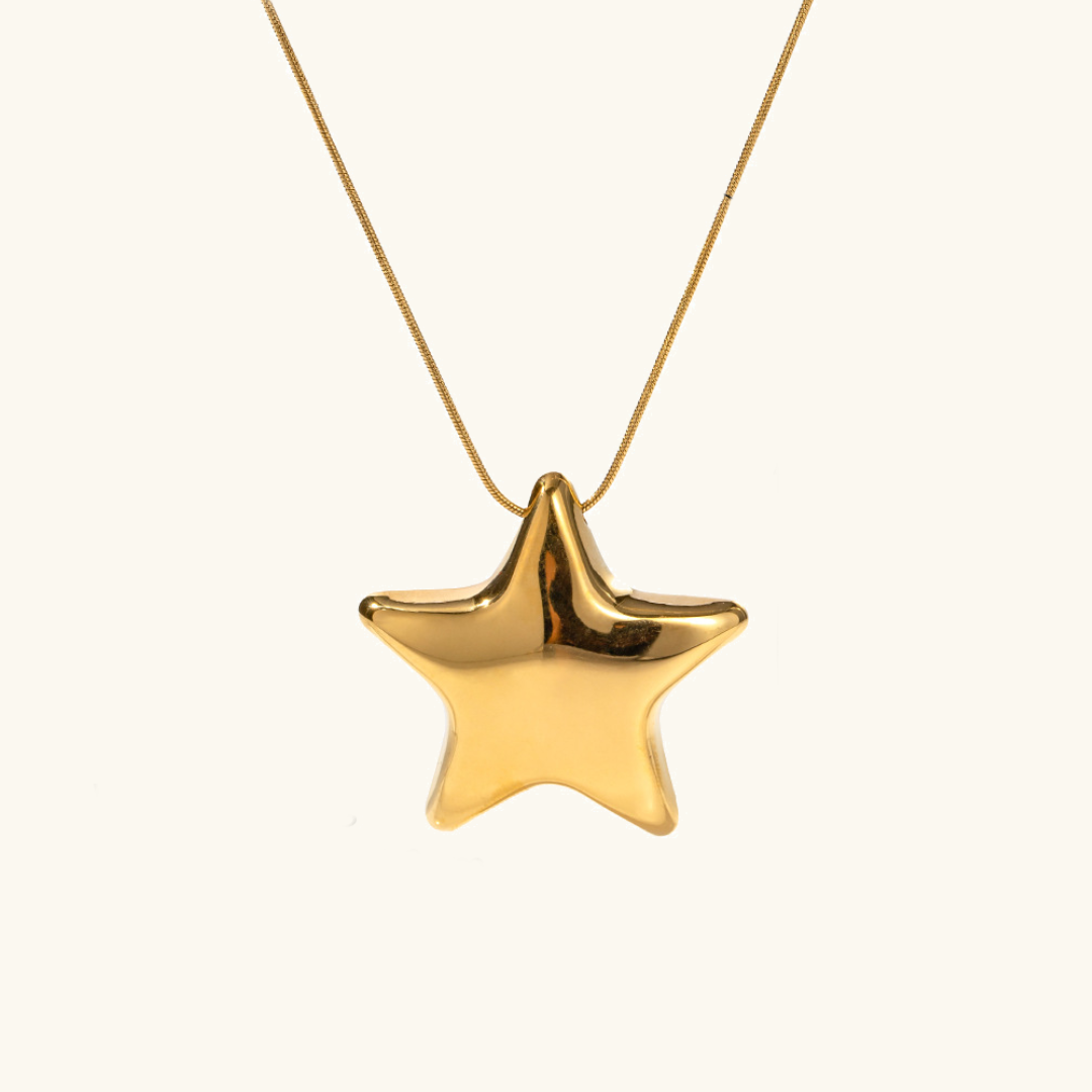 Gold Star Pendant Necklace for Women – Hypoallergenic Stainless Steel with 18K Gold Plating, Adjustable 16-Inch Chain