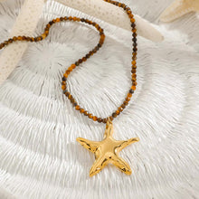 Load image into Gallery viewer, Gold Starfish Pendant Necklace with Earthy Beads – Waterproof, Hypoallergenic Jewelry for Women, 16-Inch Adjustable Length
