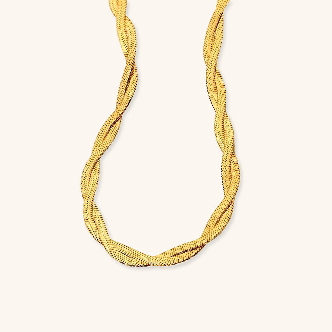 Gold Twisted Chain Necklace for Women – 18k Gold-Plated Stainless Steel, Adjustable 15-Inch Length