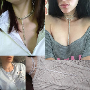 Rhinestone Double Choker Necklaces Lariat Chain Pendant 90s Collier Women Chocker Statement Maxi Collar Wedding Jewellery