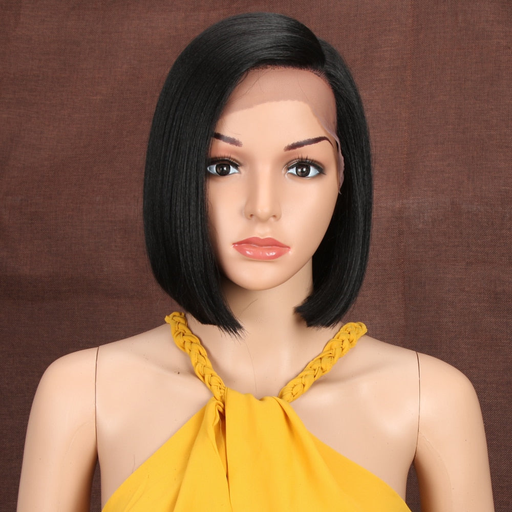 Bella  Synthetic Short Wig Bob Lace Wig10 Inch Omber Blonde 613 Brown Red Bob Straight Hair Side Part Wigs For Woman Cosplay