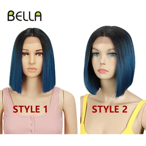 BELLA Synthetic Lace Wig Short Bob Wig Nature Color Blue Blonde Green 7 Colors Availabe 10&quot; Wigs For Women Heat Resistant