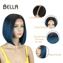 Load image into Gallery viewer, Bella Bob Wig Synthetic Lace Wig Short Blonde Bob Pink 613 Red Lemon Lace Short Hair 10-13 Inch Wigs For Women Lolita Cosplay
