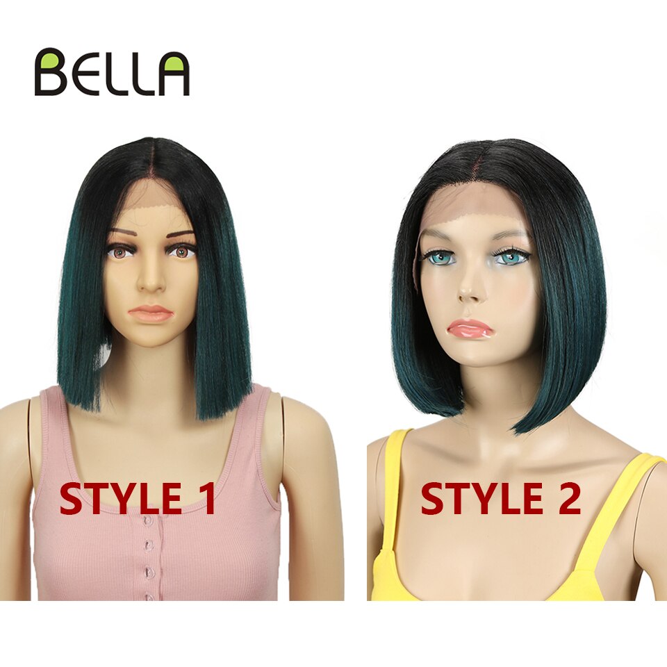 BELLA Synthetic Lace Wig Short Bob Wig Nature Color Blue Blonde Green 7 Colors Availabe 10&quot; Wigs For Women Heat Resistant